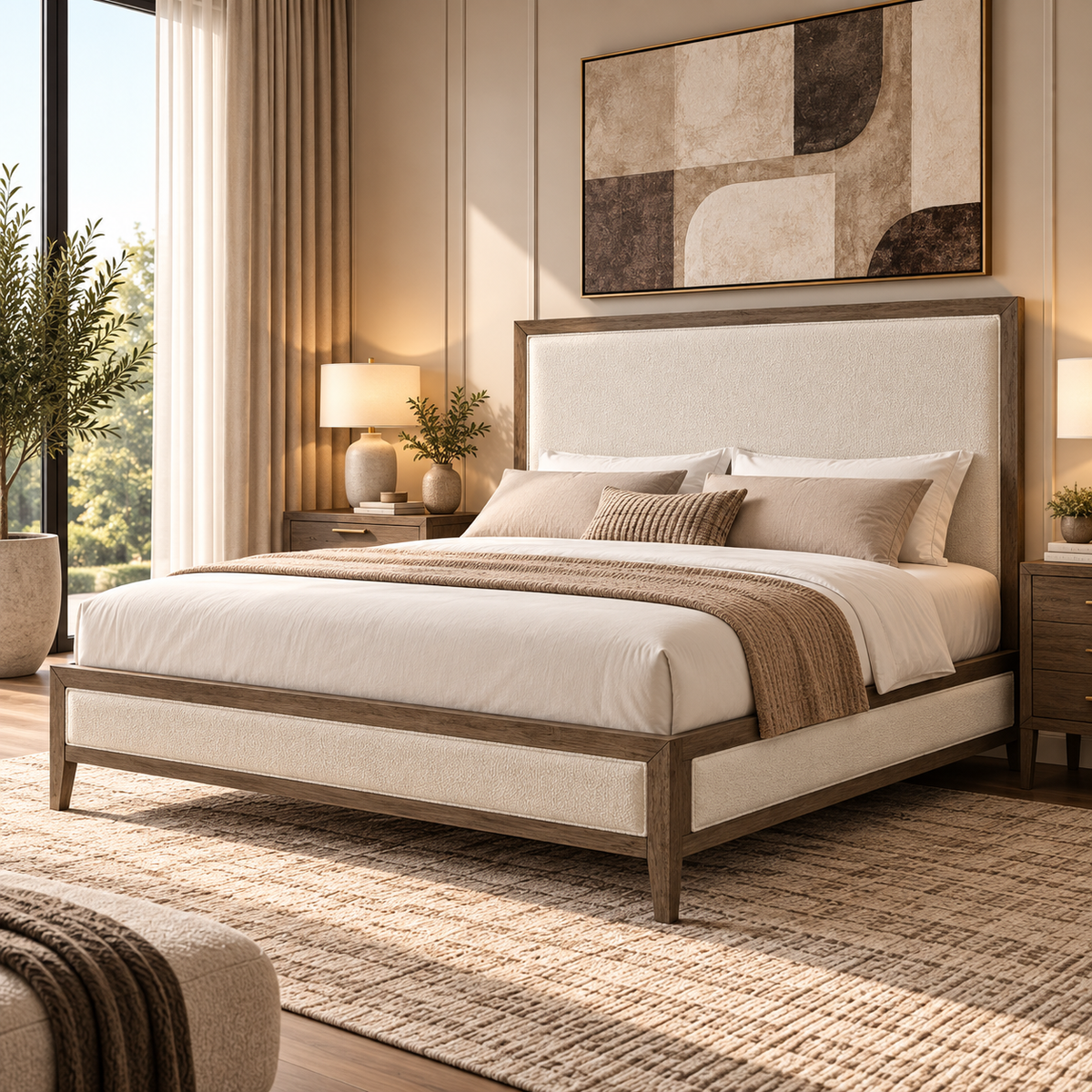 Versailles Contemporary White Bouclé Bed - Queen