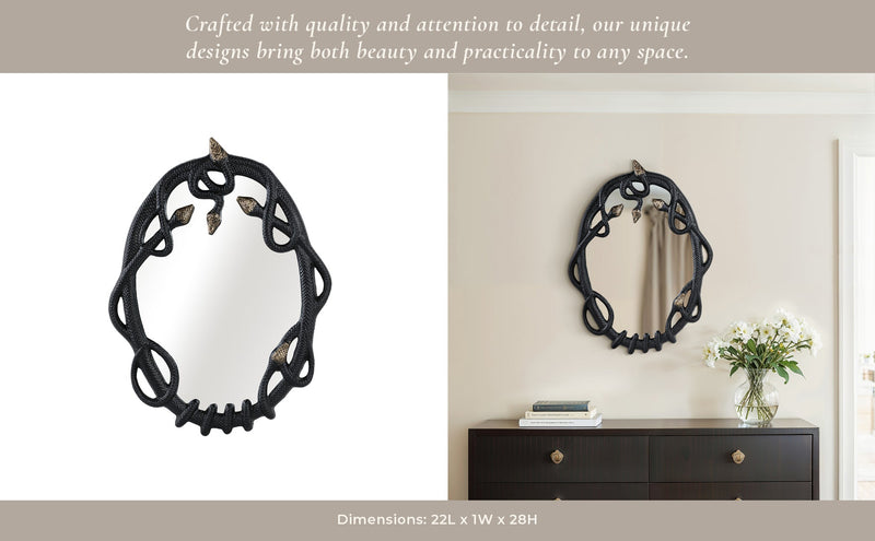 28x22" Snake Mirror, Blk/gld - Al Rugaib Furniture