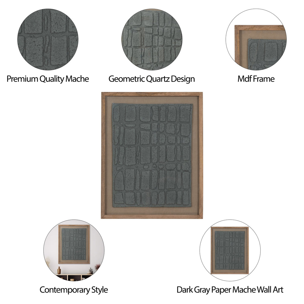 28X35 PAPER MACHE WALL ART FRAMED GLASS, DK GRAY Table Decors| Sagebrook Home