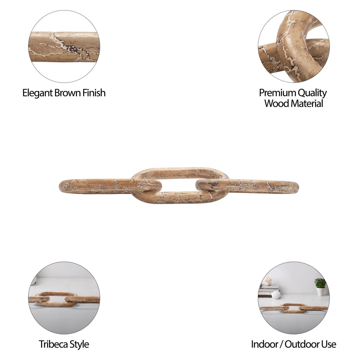 29" Desta Dark Wood Link Chain Table Decors| Sagebrook Home
