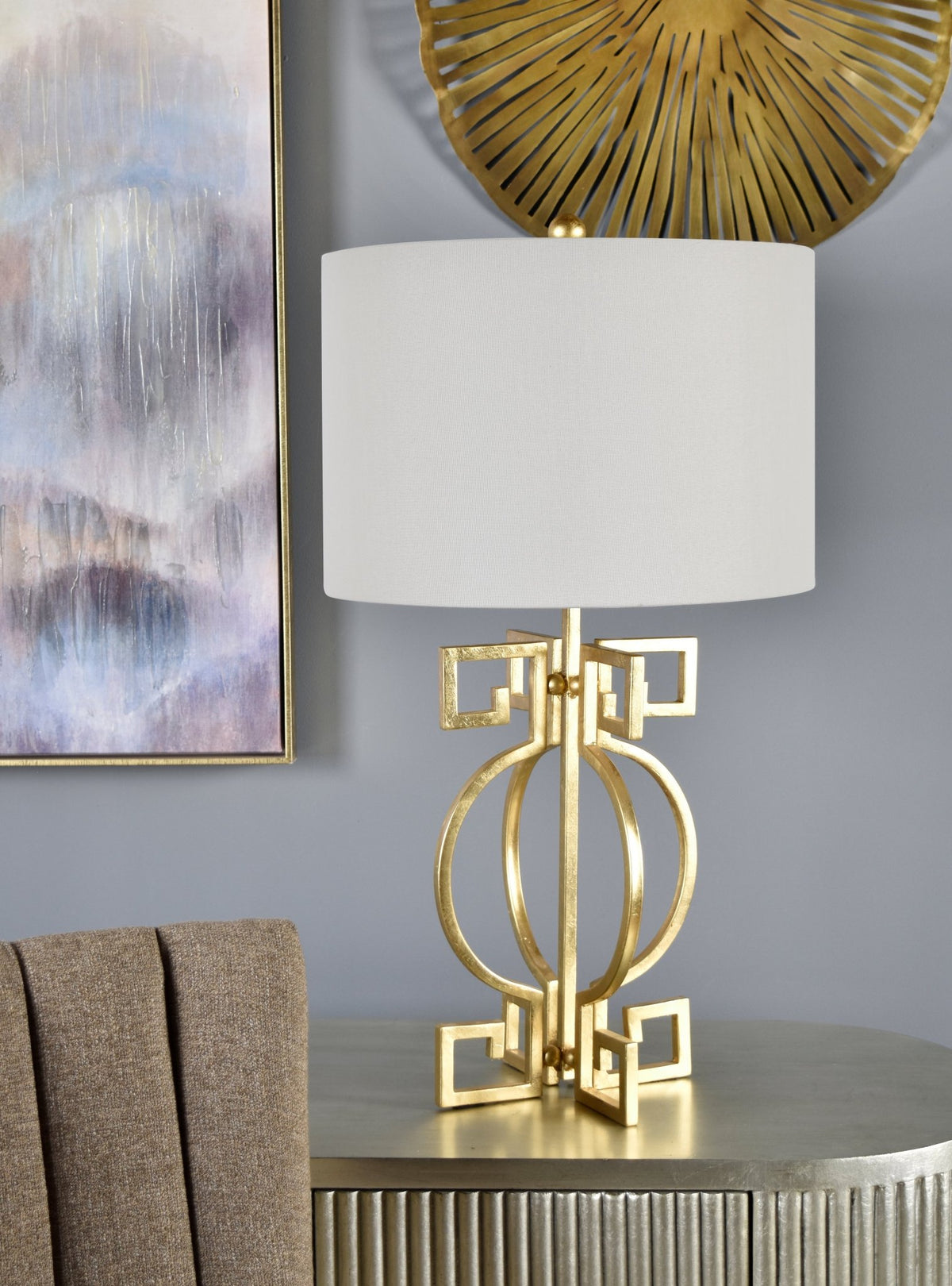 29" HT TABLE LAMP. 16"X16"X11.5" SHADE; Gold Foil finish Table Lamps| Crestview