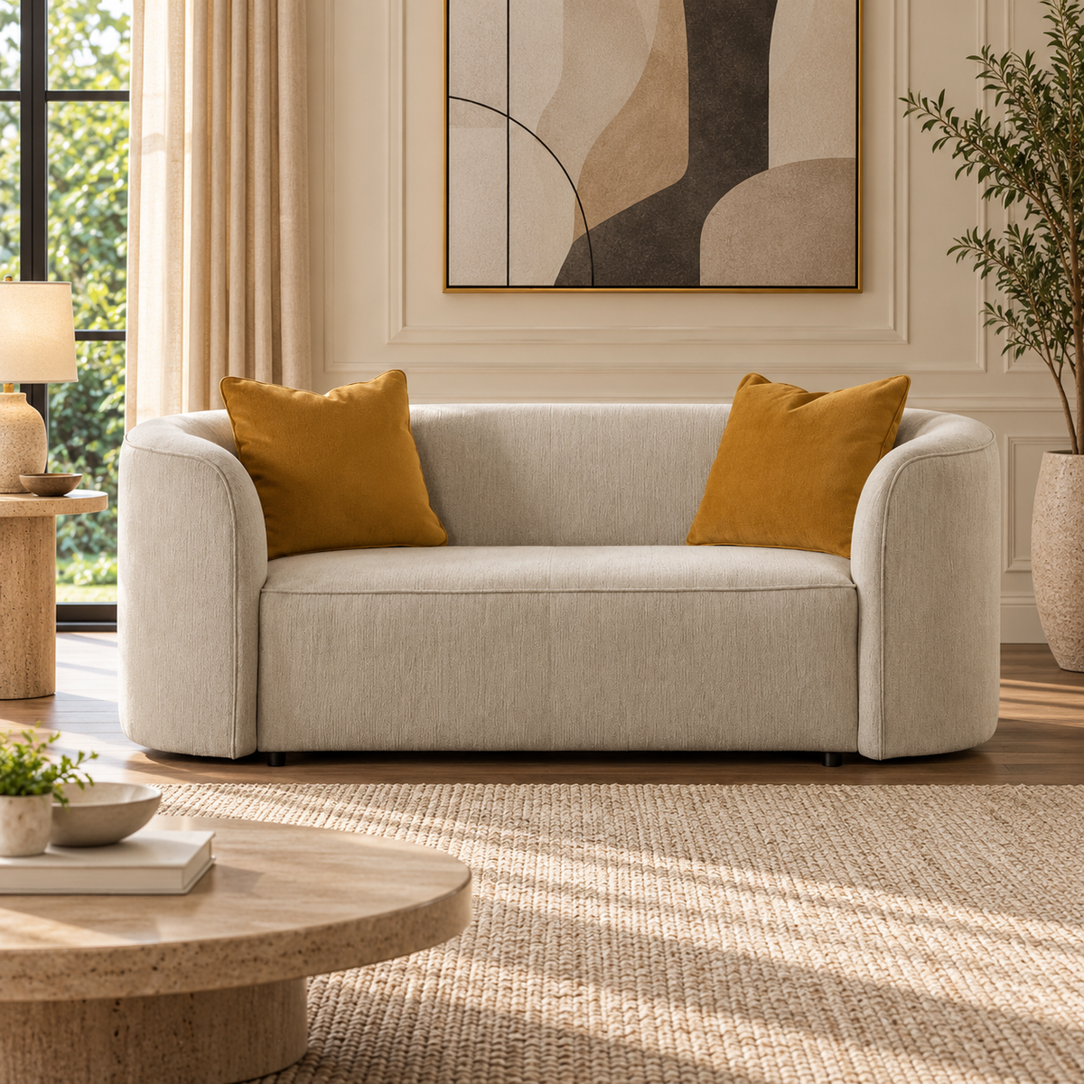 Dana Beige Mustard Loveseat (182cm) - Orange