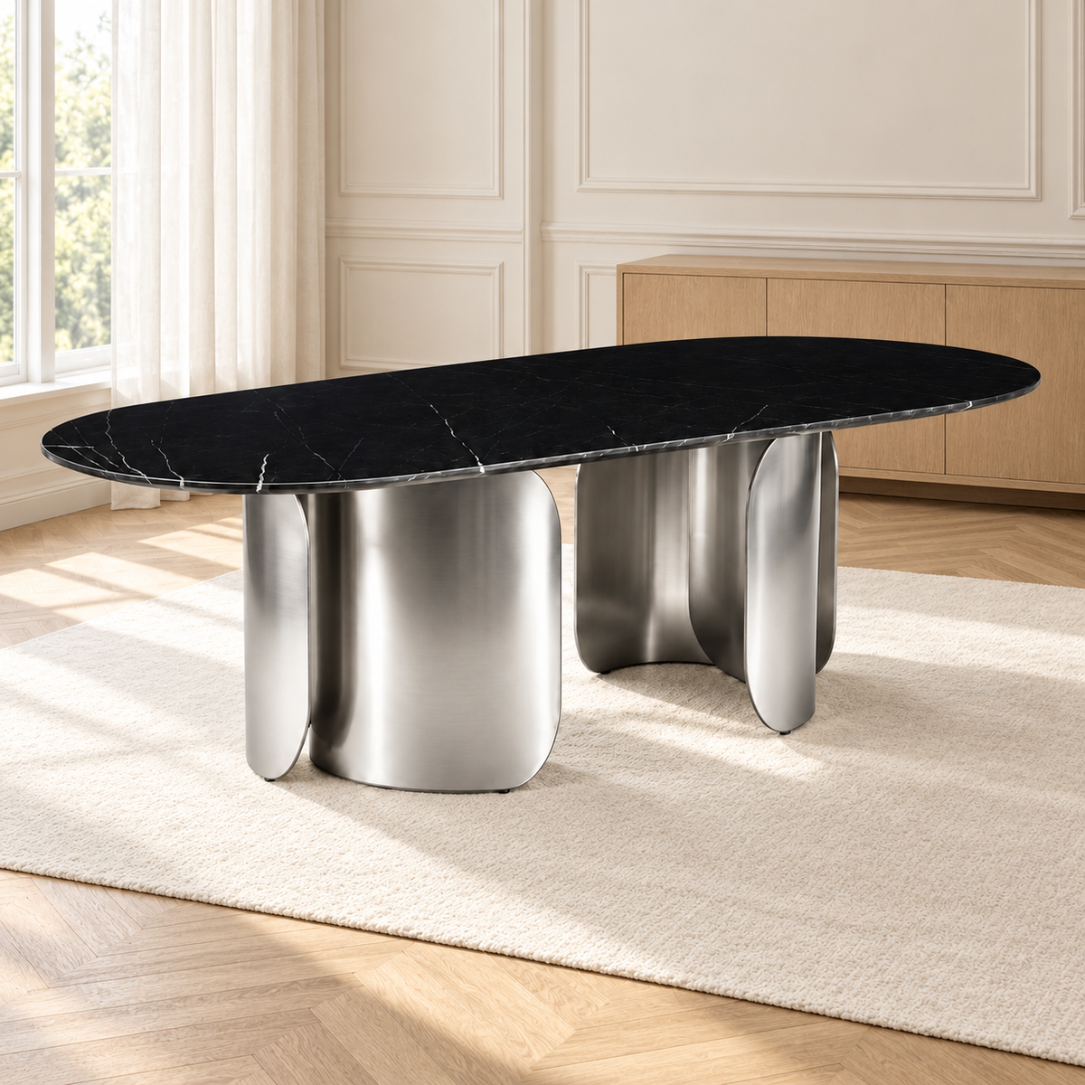 Twirl Black Silver Dining Table-240 Cm