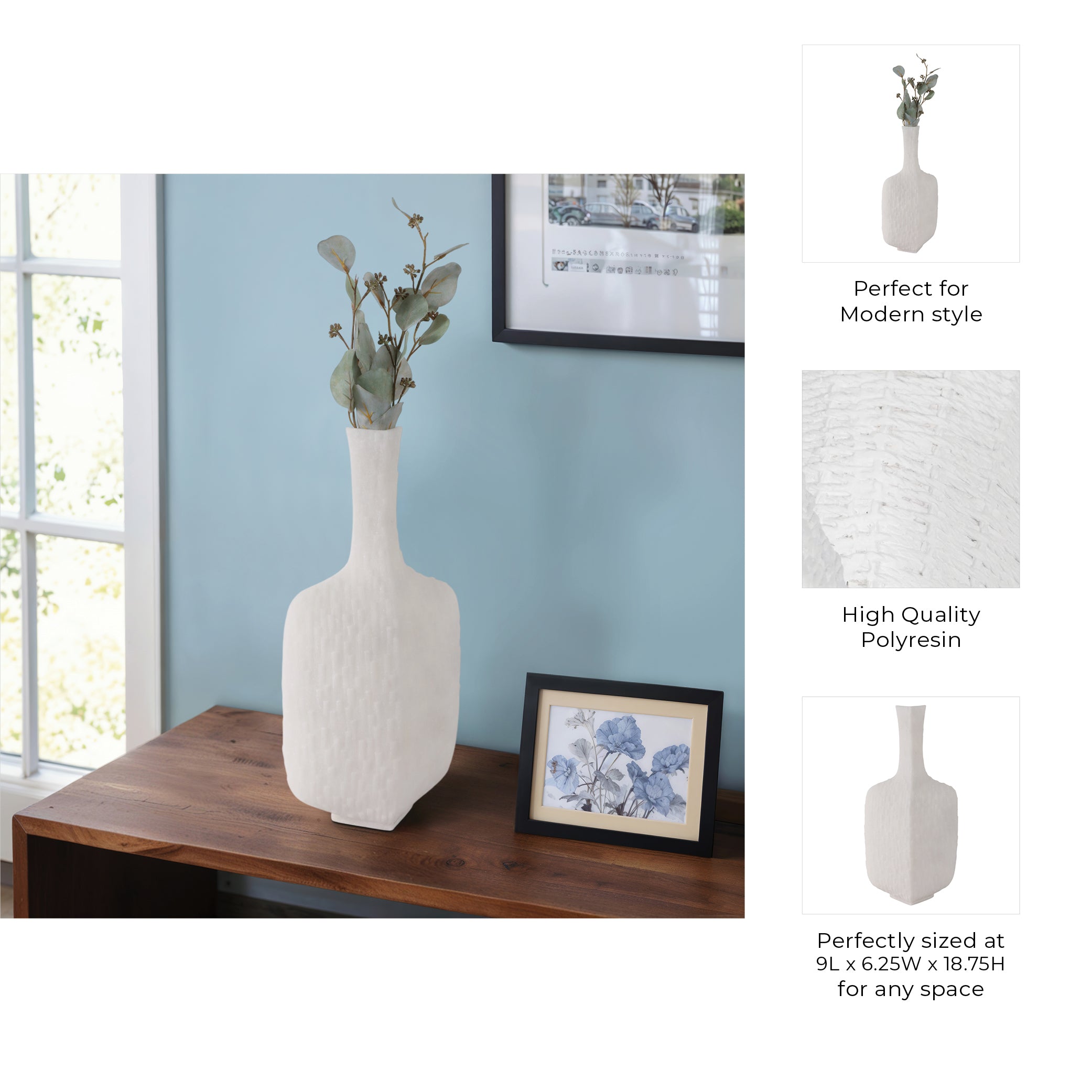 مزهرية الراتنج كوارتز مورتسيل، بيضاء Mortsel Quartz Resin Vase, White