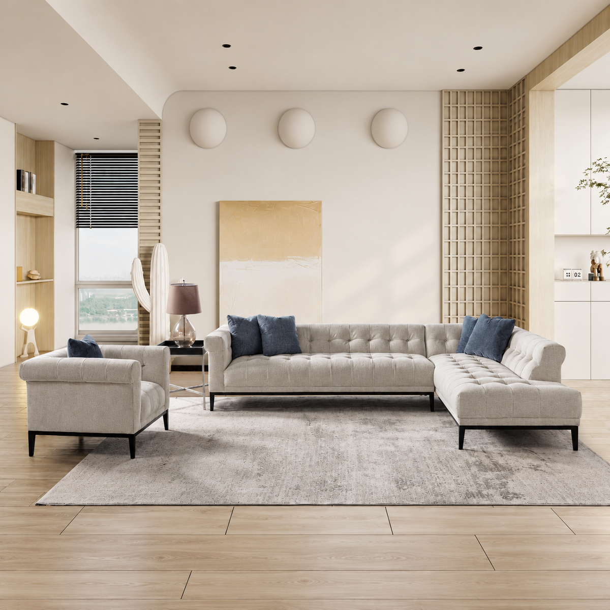 Agate Ivory and Charcoal cushion Sectional Raf