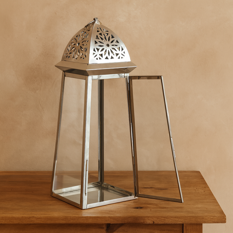 LANTERN SILVER  BIG 65 X25X25 CM