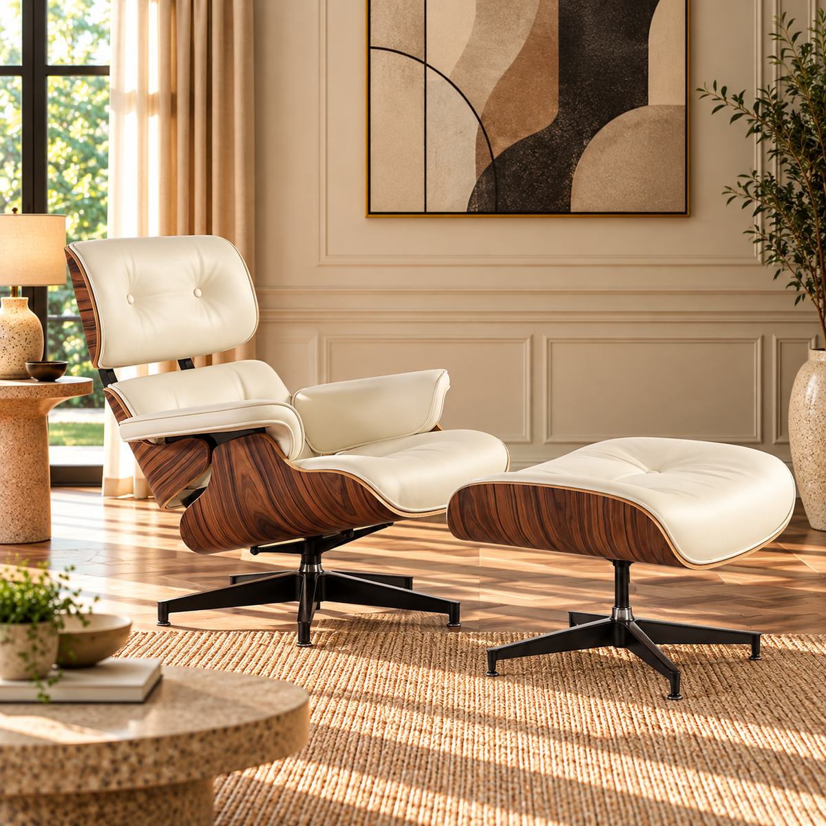 Palisander Wood Lounge Chair - White