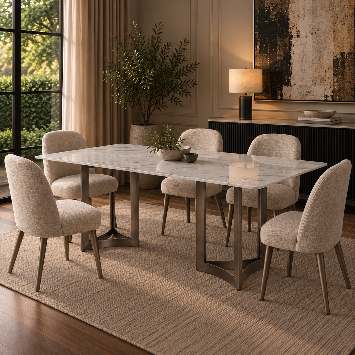 Alexa Dining Table Bronze Base and 200 CM White Marble