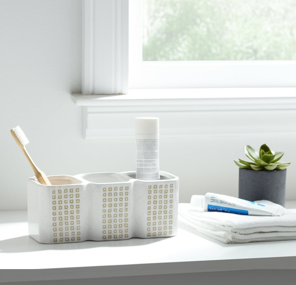 3-CUP DOTTED PEN HOLDER, BEIGE Table Decors| Sagebrook Home