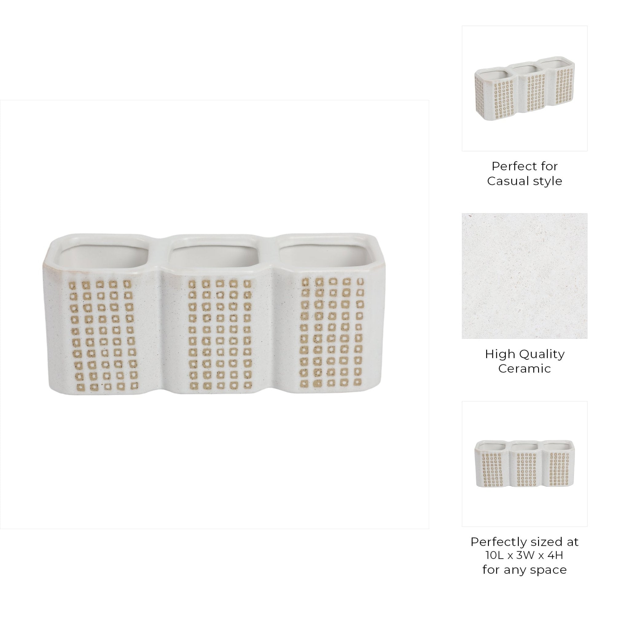 3-CUP DOTTED PEN HOLDER, BEIGE Table Decors| Sagebrook Home