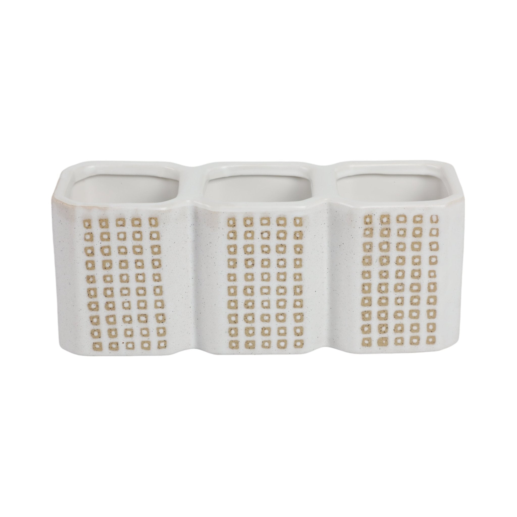 3-CUP DOTTED PEN HOLDER, BEIGE Table Decors| Sagebrook Home
