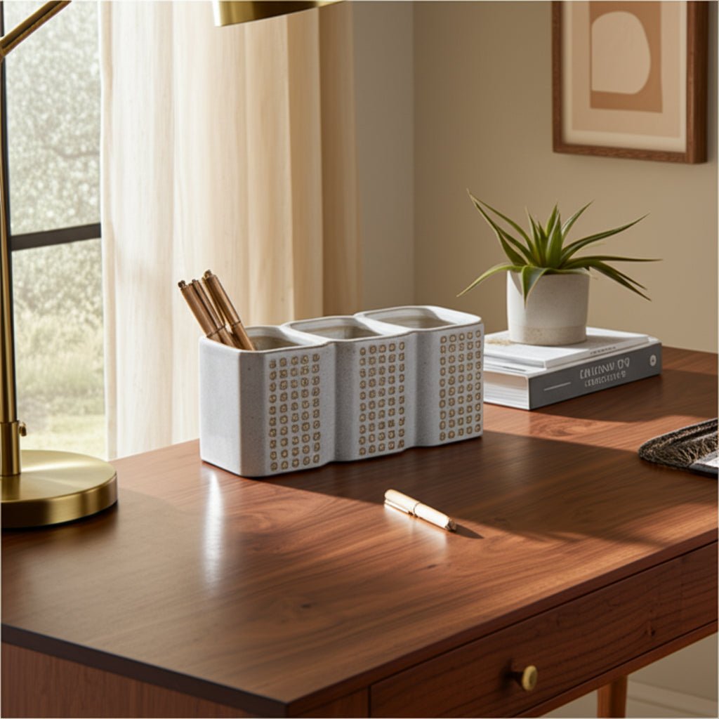 3-CUP DOTTED PEN HOLDER, BEIGE Table Decors| Sagebrook Home