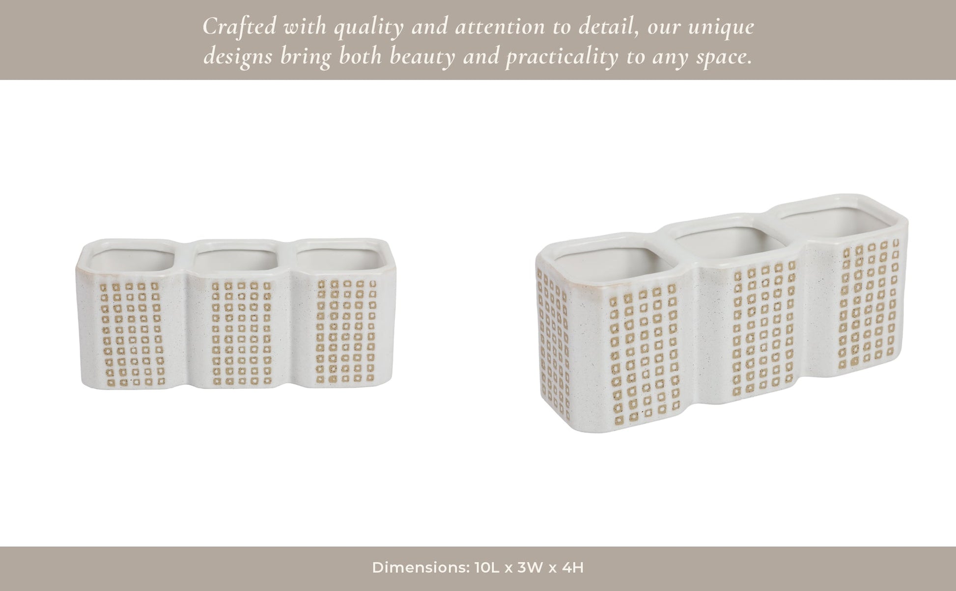 3-CUP DOTTED PEN HOLDER, BEIGE Table Decors| Sagebrook Home