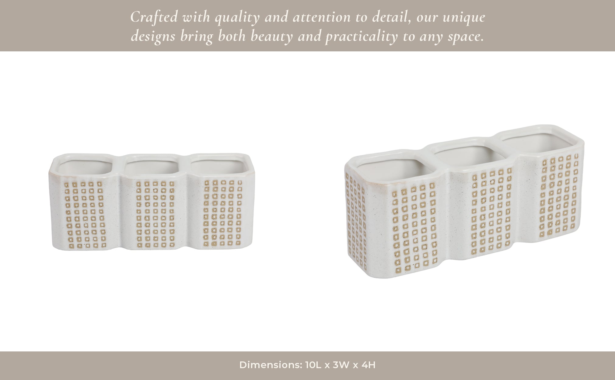 3-CUP DOTTED PEN HOLDER, BEIGE Table Decors| Sagebrook Home