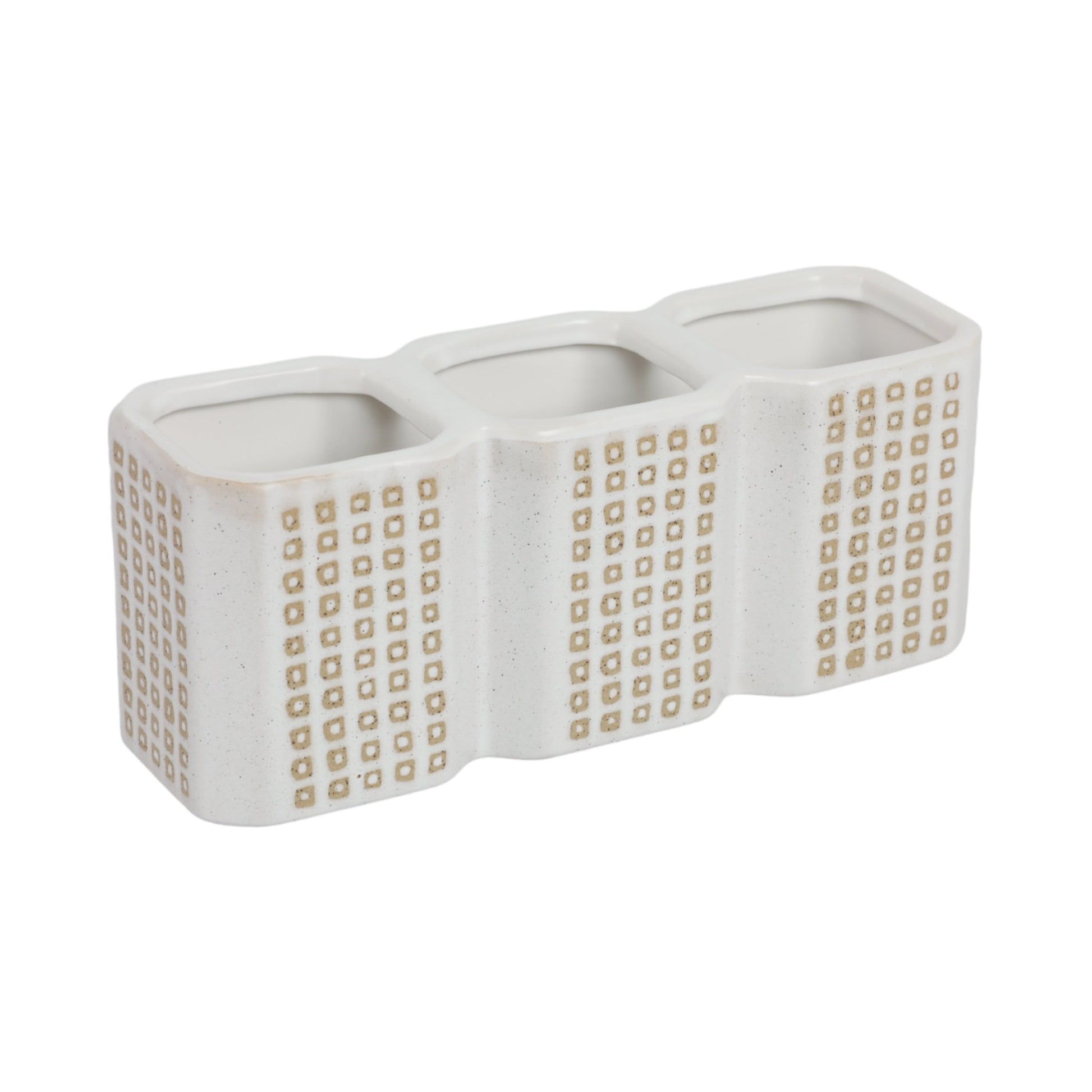 3-CUP DOTTED PEN HOLDER, BEIGE Table Decors| Sagebrook Home