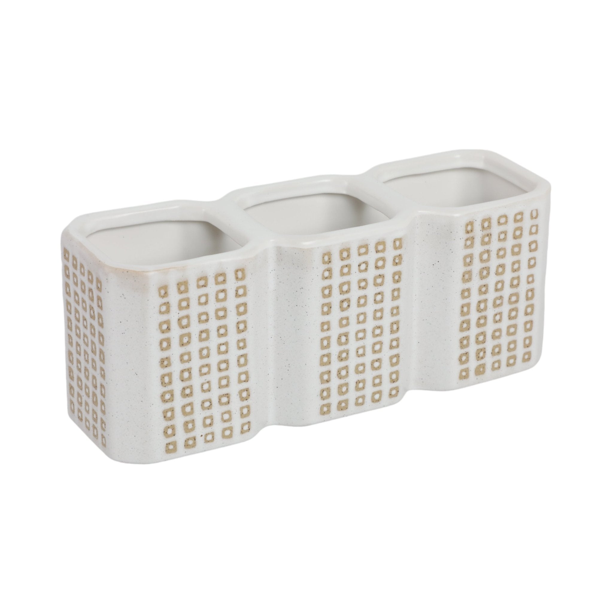 3-CUP DOTTED PEN HOLDER, BEIGE Table Decors| Sagebrook Home