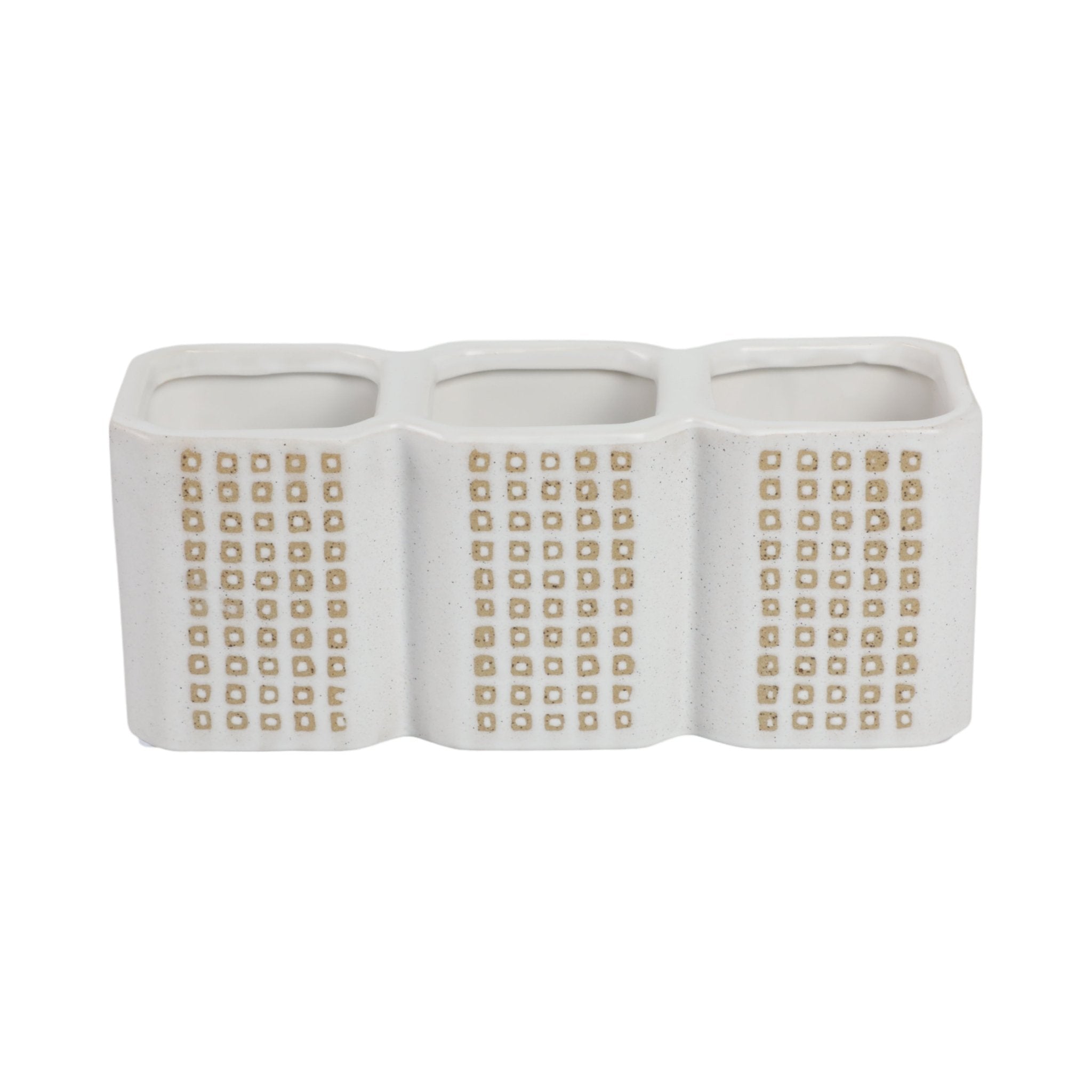 3-CUP DOTTED PEN HOLDER, BEIGE Table Decors| Sagebrook Home