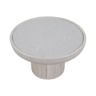 30" Carved Wood Base Marble Top, Whitewash - Al Rugaib Furniture