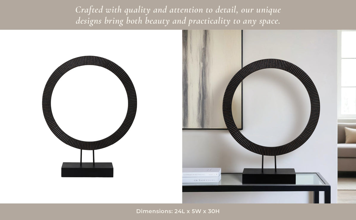 30" VOLTA LARGE BLACK WOOD RING STATUARY Table Decors| Sagebrook Home