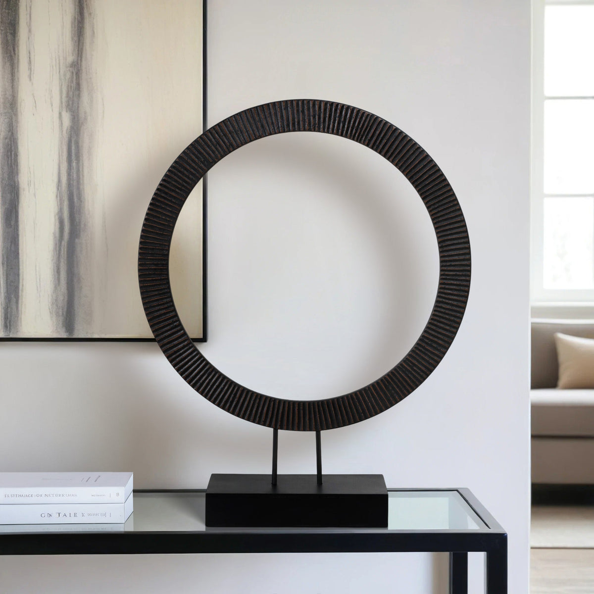 30" VOLTA LARGE BLACK WOOD RING STATUARY Table Decors| Sagebrook Home