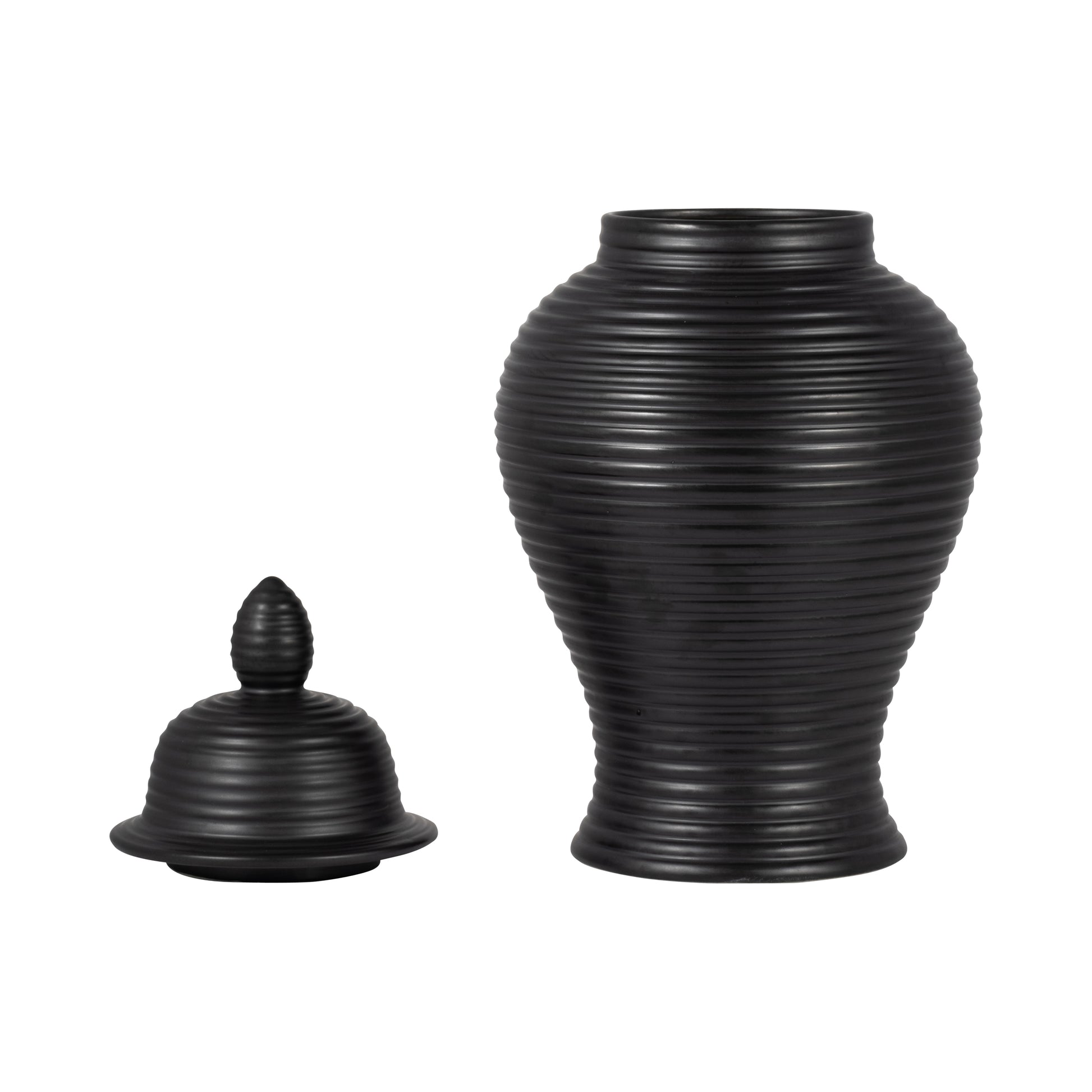 جرة المعبد المجعدة السيراميك، اللون الأسود CERAMIC, RIBBED TEMPLE JAR, BLACK