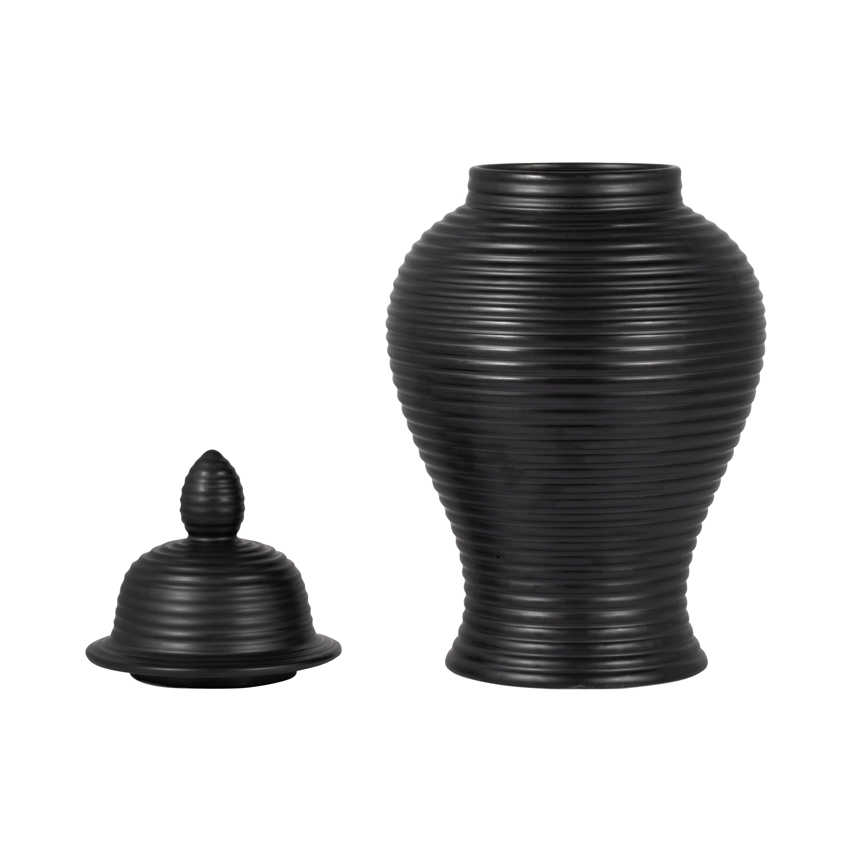 جرة المعبد المجعدة السيراميك، اللون الأسود CERAMIC, RIBBED TEMPLE JAR, BLACK