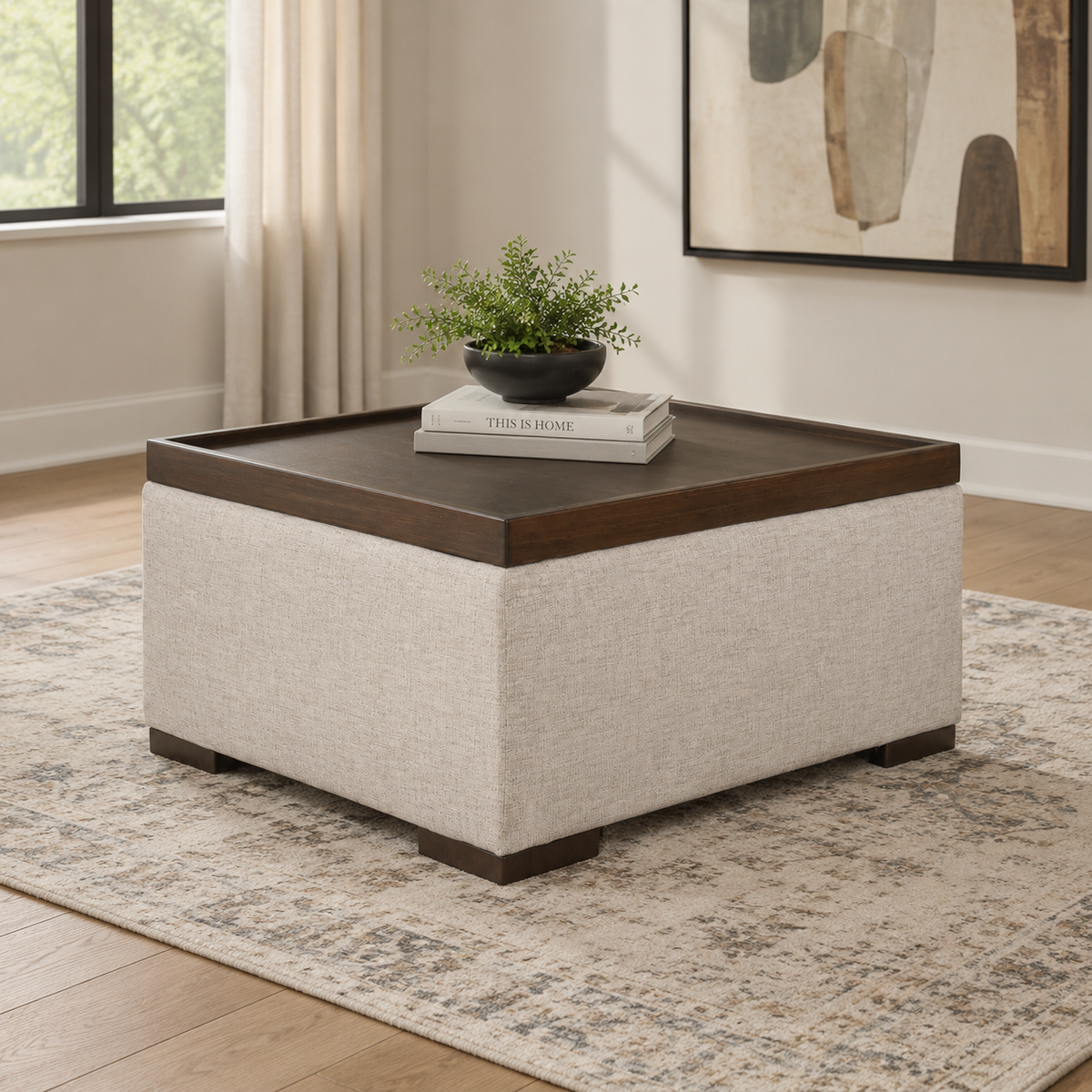 OTTOMAN WITH WOOD TOP