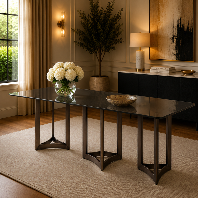 Alexa Dining Table Bronze Base and 295 CM Gray Glass