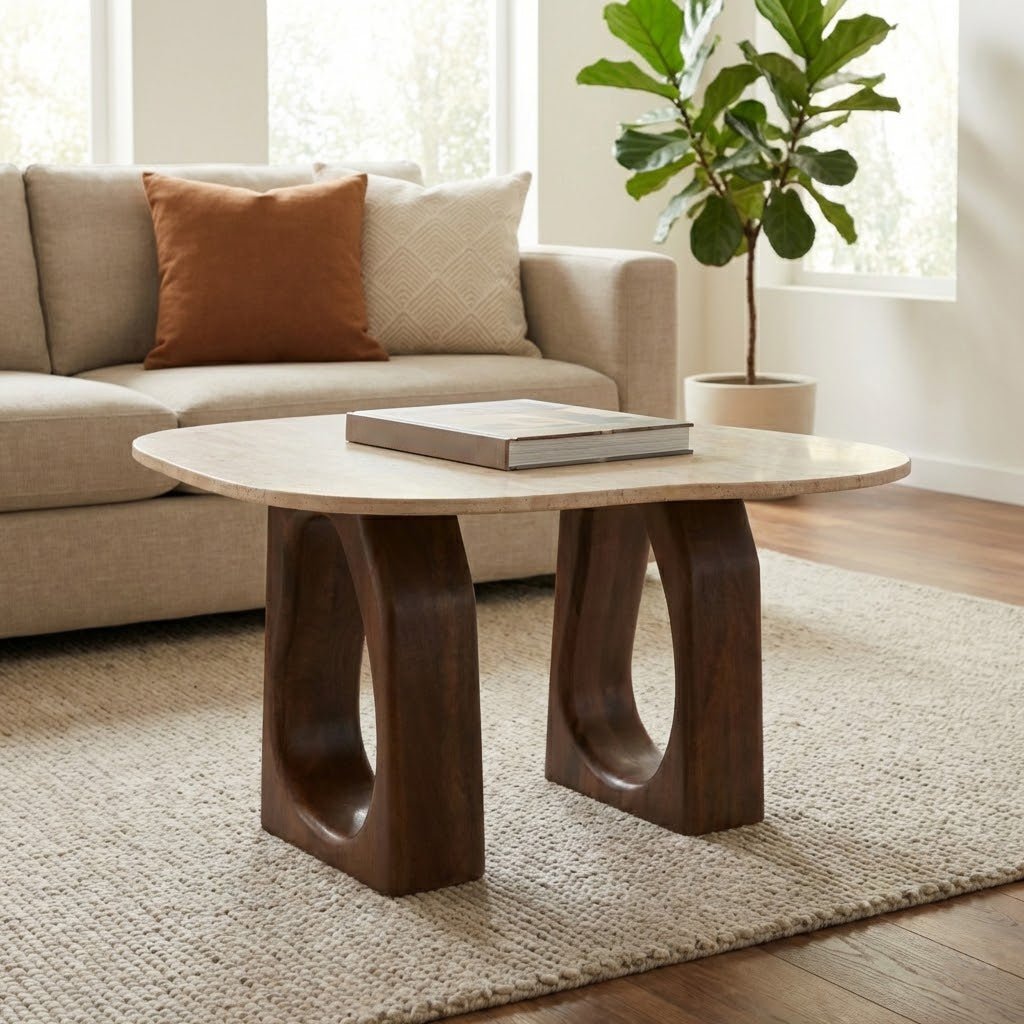 30x16" Open Base W/ Curvy Top Coffee Table, Tan/br Coffee Tables| Sagebrook Home