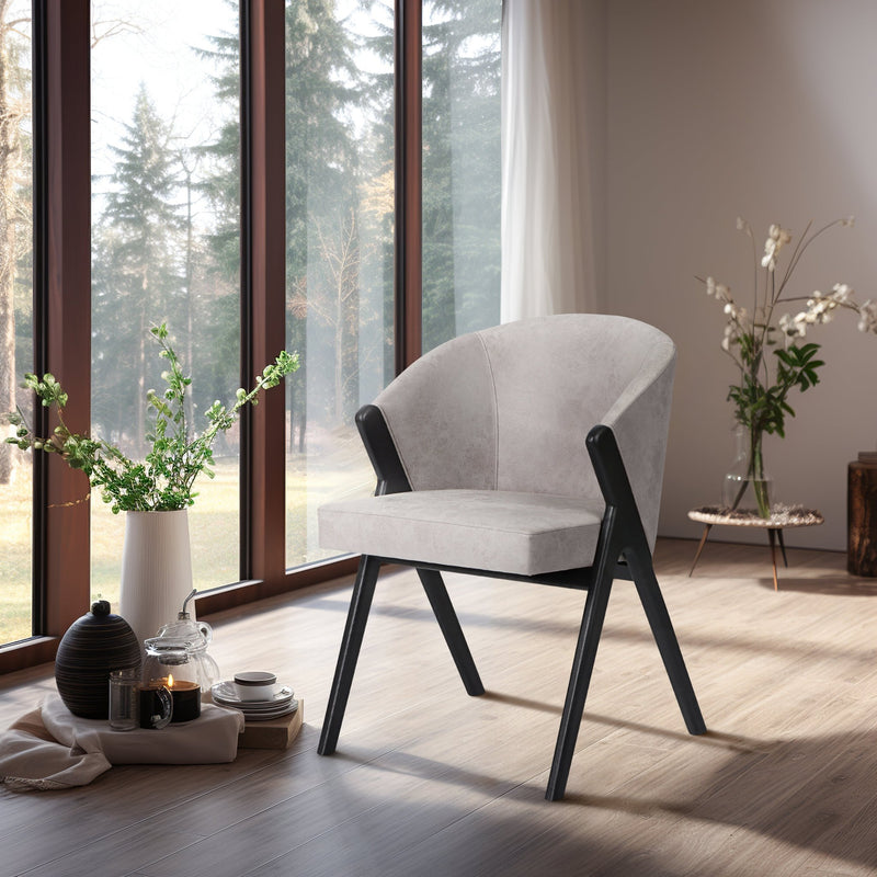 31" Astra Suede Wood Accent Chair, Ivory - Al Rugaib Furniture