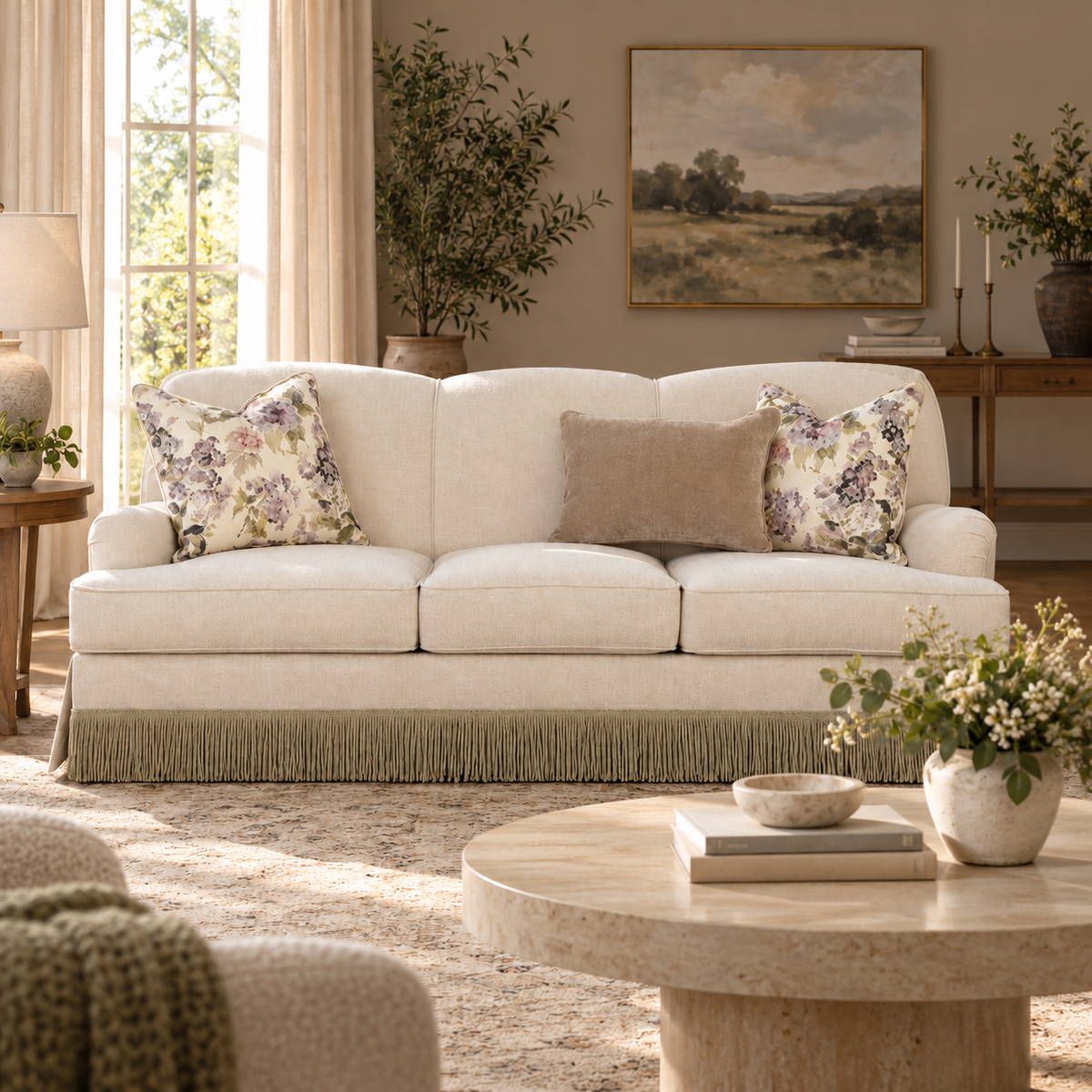 Jasmine Sofa Fringe Skirted 273cm