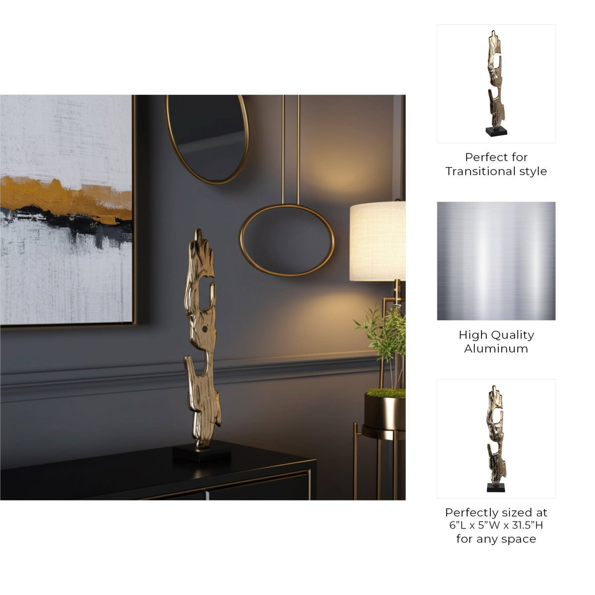 32" Bedford Large Gold Wood Post Statuary Table Decors| Sagebrook Home