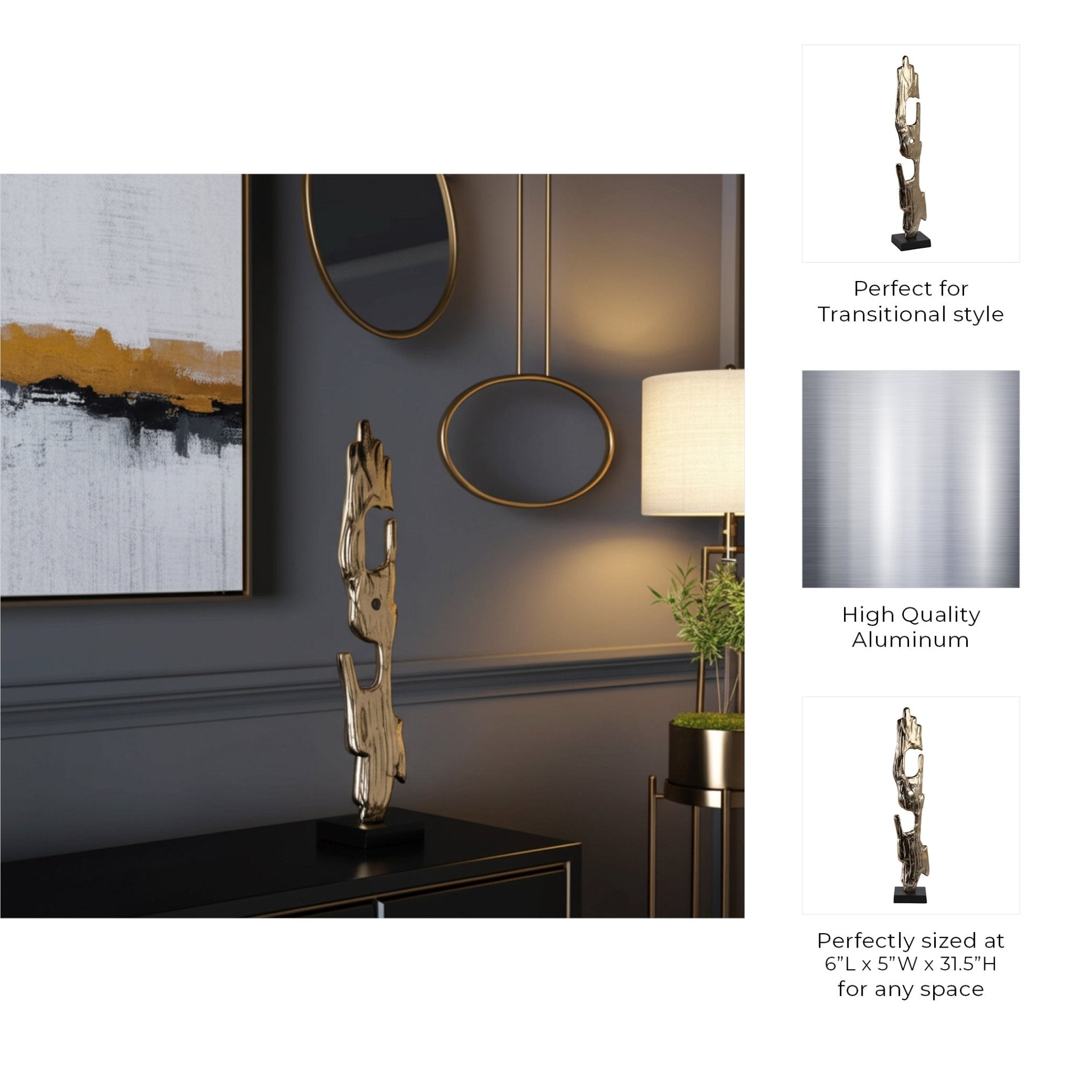 32" Bedford Large Gold Wood Post Statuary Table Decors| Sagebrook Home