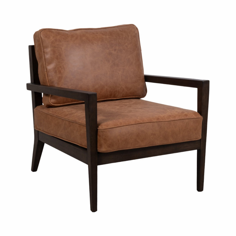 32" Sanders Suede Wood Accent Chair, Brown - Al Rugaib Furniture