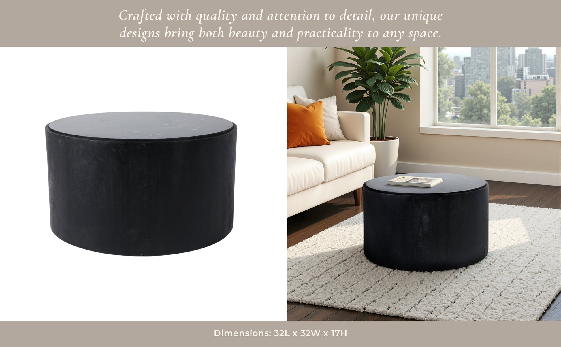 32x17 Marble Inlay Rnd Coffee Table, Blk/wht Coffee Tables| Sagebrook Home
