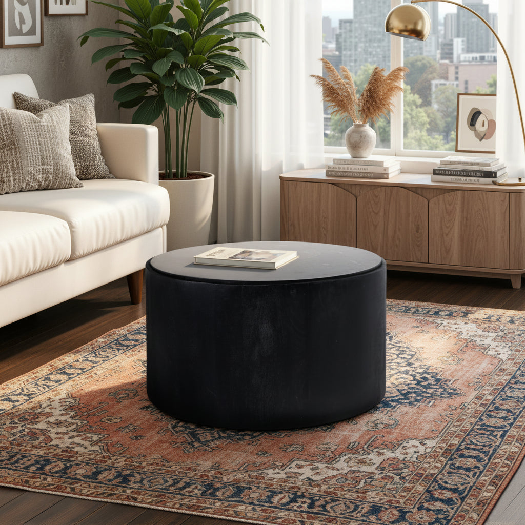 32x17 Marble Inlay Rnd Coffee Table, Blk/wht Coffee Tables| Sagebrook Home