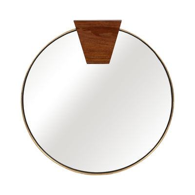 32x32 Round Wood Piece Mirror, Gold - Al Rugaib Furniture