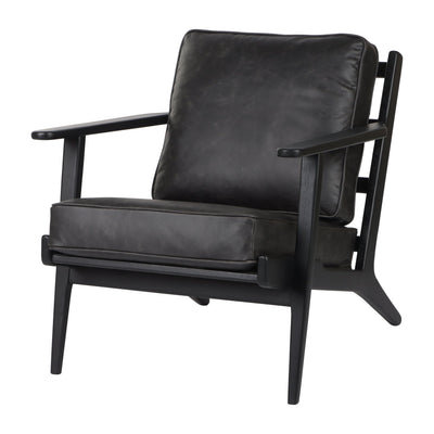 33" Andromeda Top Grain Leather Accent Chair, Blk - Al Rugaib Furniture