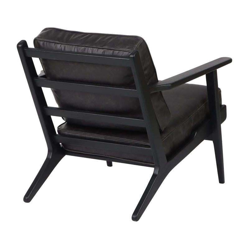 33" Andromeda Top Grain Leather Accent Chair, Blk - Al Rugaib Furniture