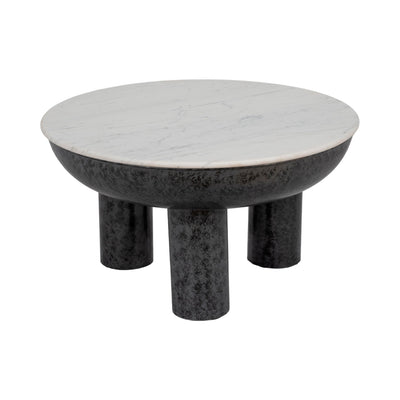 33" Chunky Leg Coffee Table Marble Top, White/blk - Al Rugaib Furniture