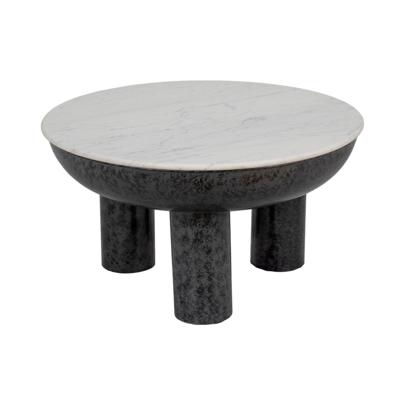33" Chunky Leg Coffee Table Marble Top, White/blk - Al Rugaib Furniture