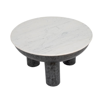 33" Chunky Leg Coffee Table Marble Top, White/blk - Al Rugaib Furniture