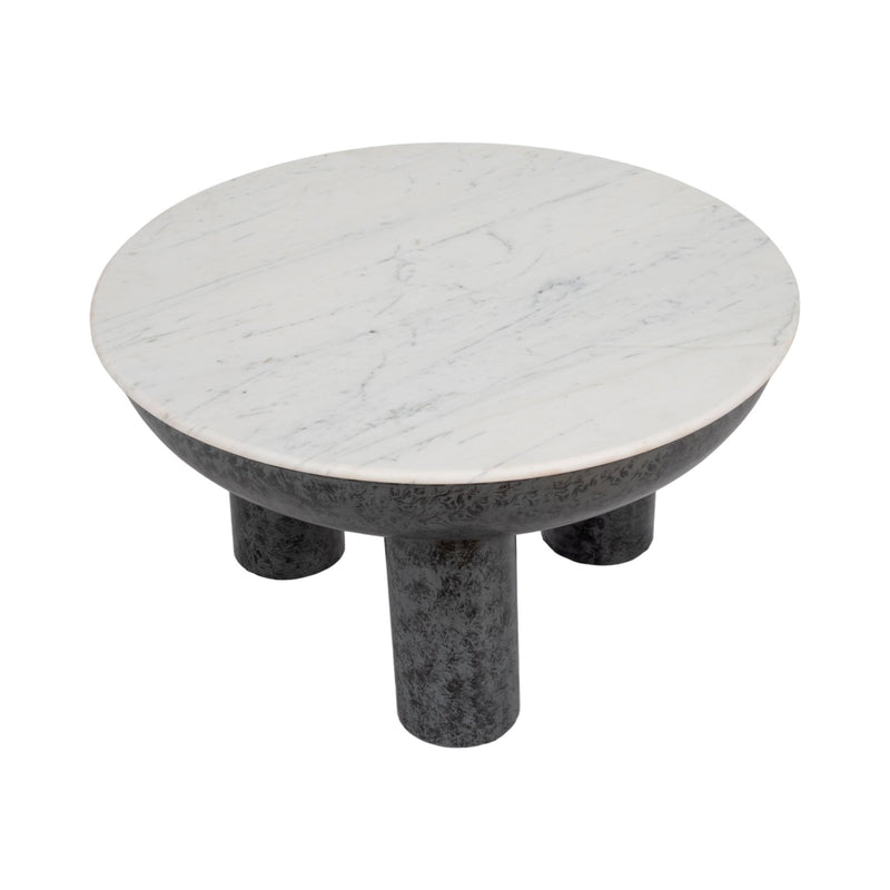 33" Chunky Leg Coffee Table Marble Top, White/blk - Al Rugaib Furniture