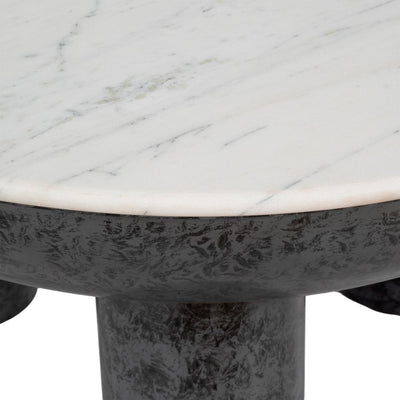 33" Chunky Leg Coffee Table Marble Top, White/blk - Al Rugaib Furniture