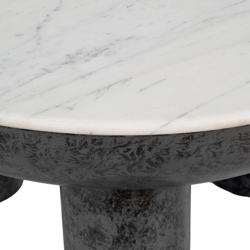 33" Chunky Leg Coffee Table Marble Top, White/blk - Al Rugaib Furniture