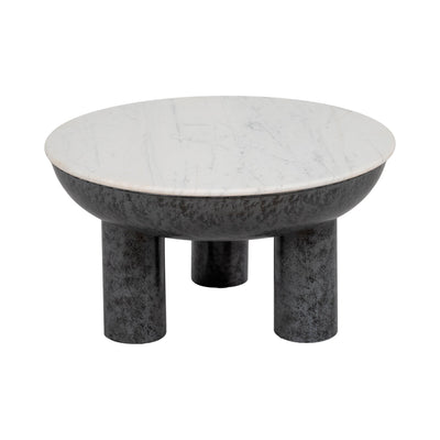 33" Chunky Leg Coffee Table Marble Top, White/blk - Al Rugaib Furniture