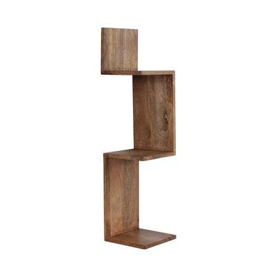 33" MANGO ZIG ZAG CORNER WALL SHELF, BROWN - Al Rugaib Furniture
