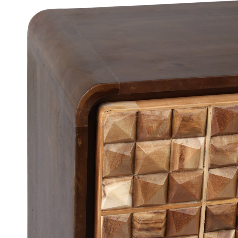 33" Teakwood Geo Detail 2 - door Cabinet, Natural - Al Rugaib Furniture