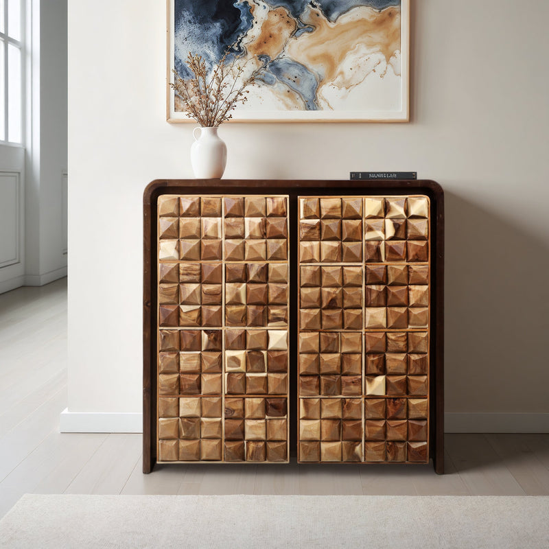 33" Teakwood Geo Detail 2 - door Cabinet, Natural - Al Rugaib Furniture