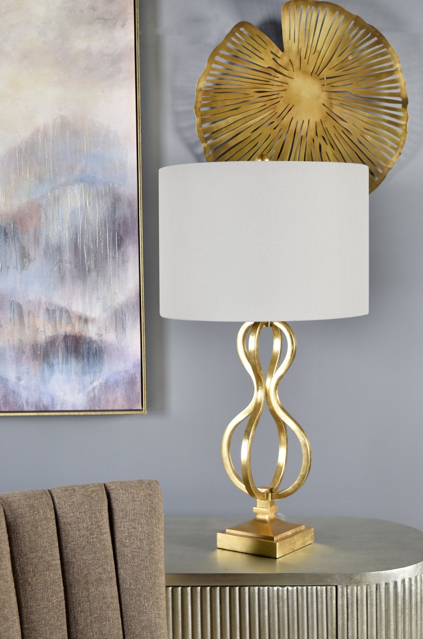 33.5" HT TABLE LAMP 17"X17"X12" SHADE;Gold Foil finish Table Lamps| Crestview